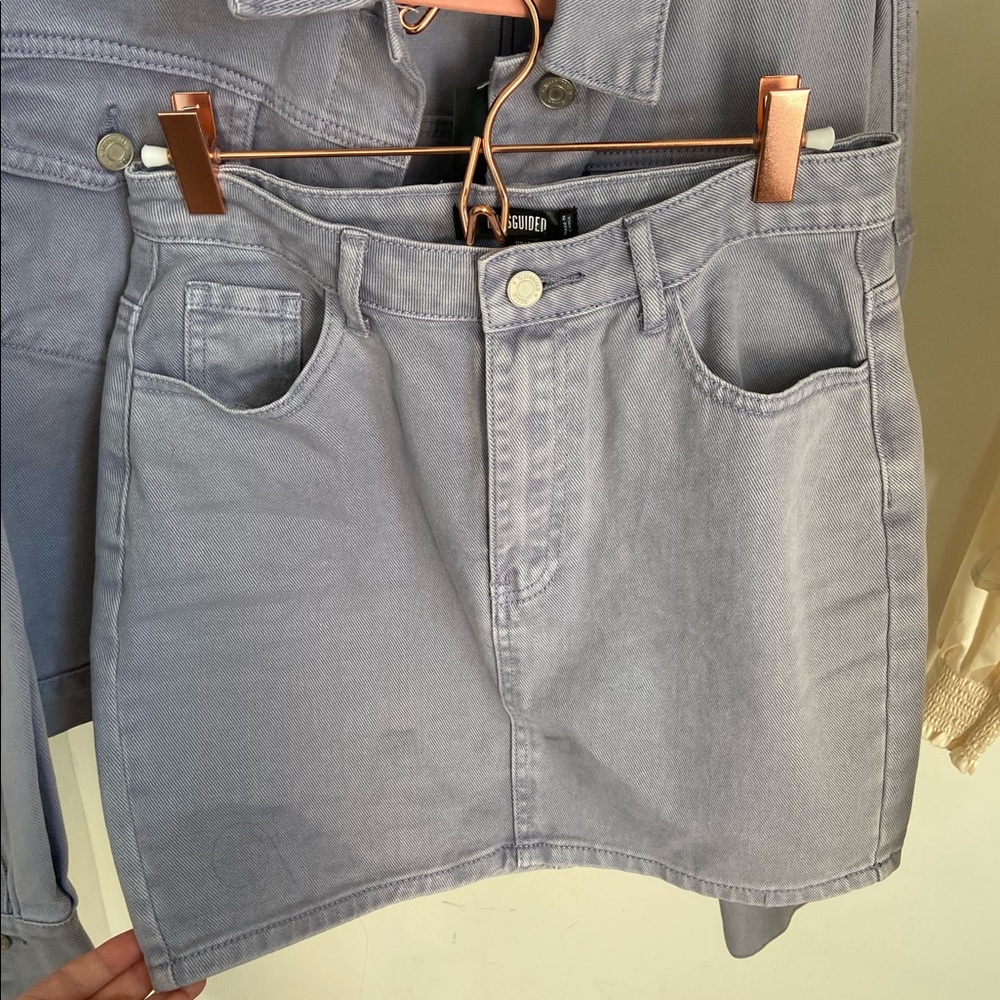 Lilac co ord straight fit denim mini skirt